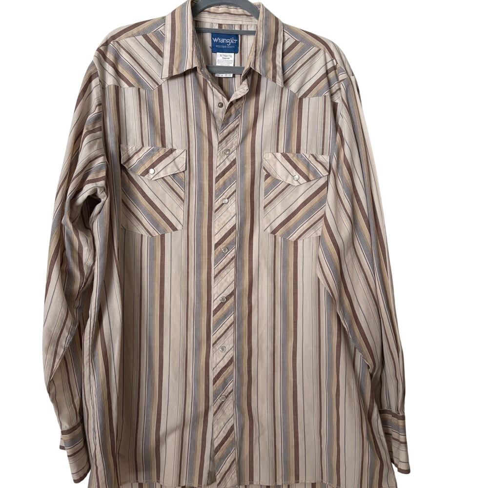 Wrangler Vintage Pearl Snap Striped Western Shirt Size XL
